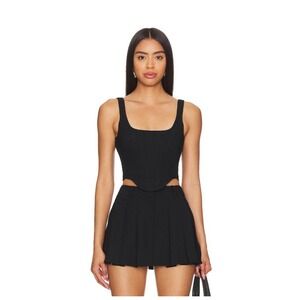 Amanda Uprichard Fisher Black Corset Top Sleeveless Square Neck Tank‎